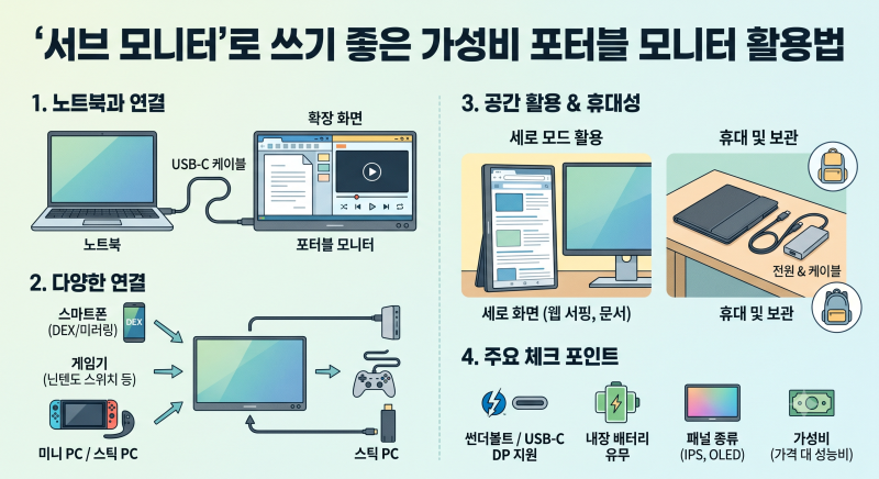 서브 모니터로 쓰기 좋은 가성비 포터블 모니터 활용법