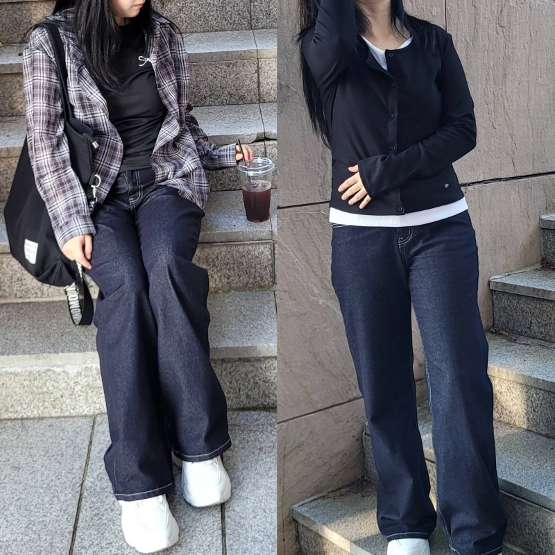 행텐 청바지 추천 + 가을 체크 셔츠 레이어드 긴팔 코디 (기온별옷차림 18도, 25도 코디)