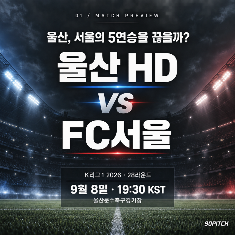 K리그1 프리뷰｜9월 8일 울산 HD vs FC서울 경기 중계 예상 라인업 승부예측