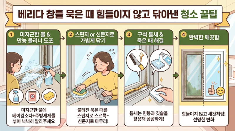 베란다 창틀 묵은 때 힘들이지 않고 닦아낸 청소 꿀팁