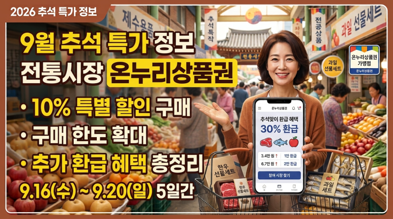 2026년 9월 추석 온누리상품권 10% 할인 구매 방법 및 한도 총정리