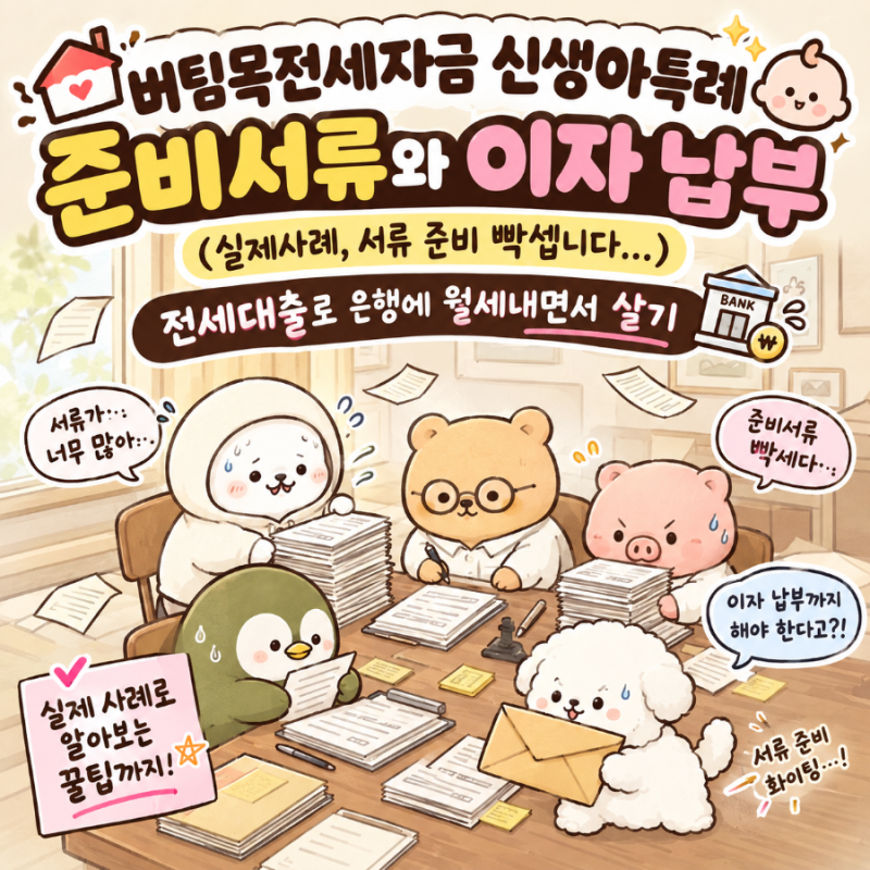 버팀목전세자금 신생아특례 준비서류와 이자 납부 (실제사례, 서류 준비 빡셉니다... 전세대....