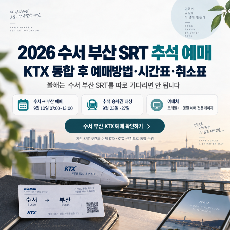 2026 수서 부산 SRT 추석 예매, KTX 통합 후 예매방법·시간표·취소표 한번에 확인