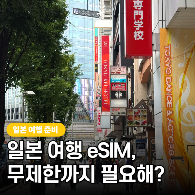 일본 도쿄 여행 이심, 하루 몇 GB 필요할까? 1GB, 2GB, 무제한 비교