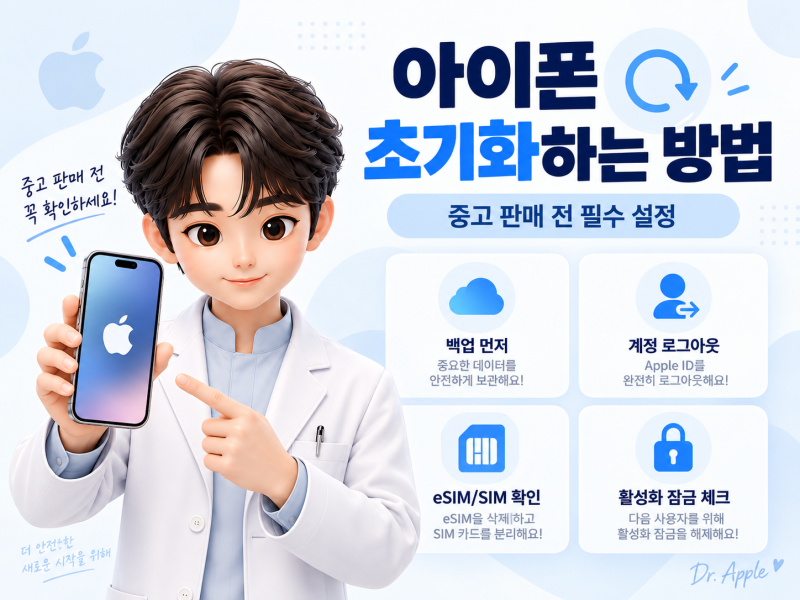 아이폰 중고 판매 전 초기화 방법｜백업·Apple 계정·eSIM·활성화 잠금 필수 설정