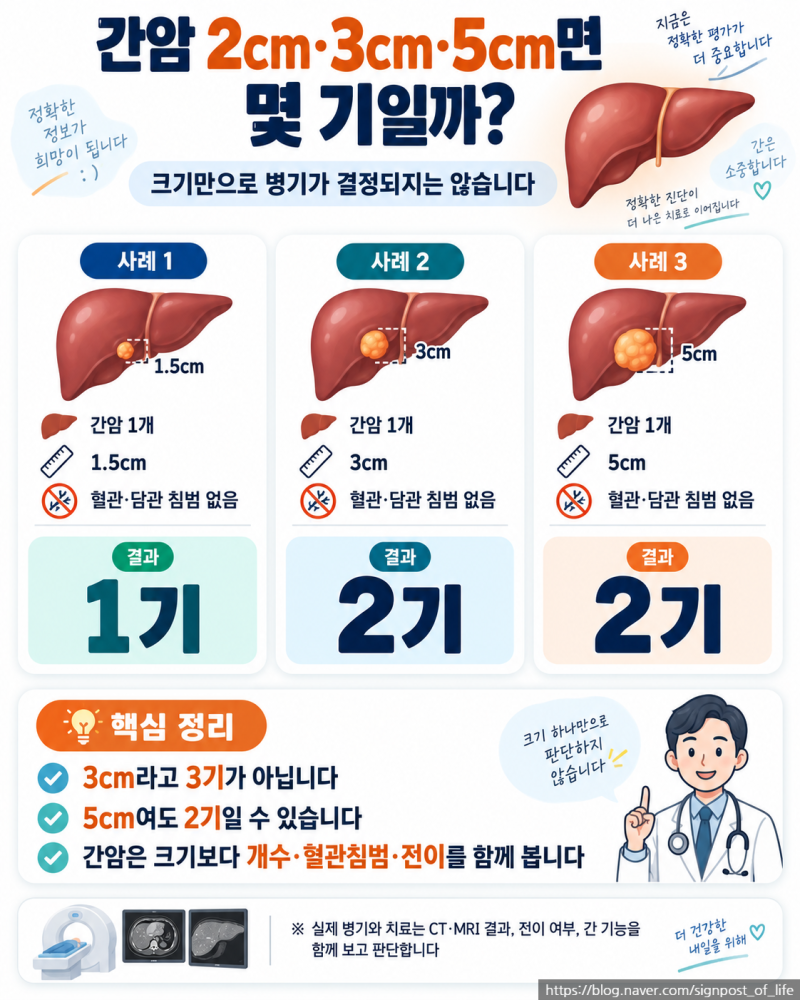 간암 2cm·3cm·5cm면 몇 기일까? 1기·2기·3기·4기 쉽게 정리｜간암 시리즈 3편
