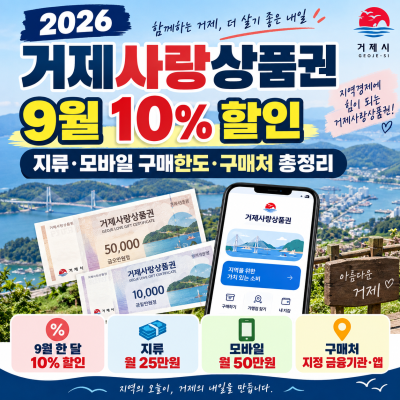 2026 거제사랑상품권 9월 10% 할인, 지류·모바일 구매한도·구매처 총정리