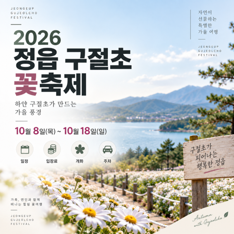 [전북 정읍 축제정보] 2026 정읍 구절초 꽃축제, 10월 축제 일정·입장료·주차와 개화시기 총....