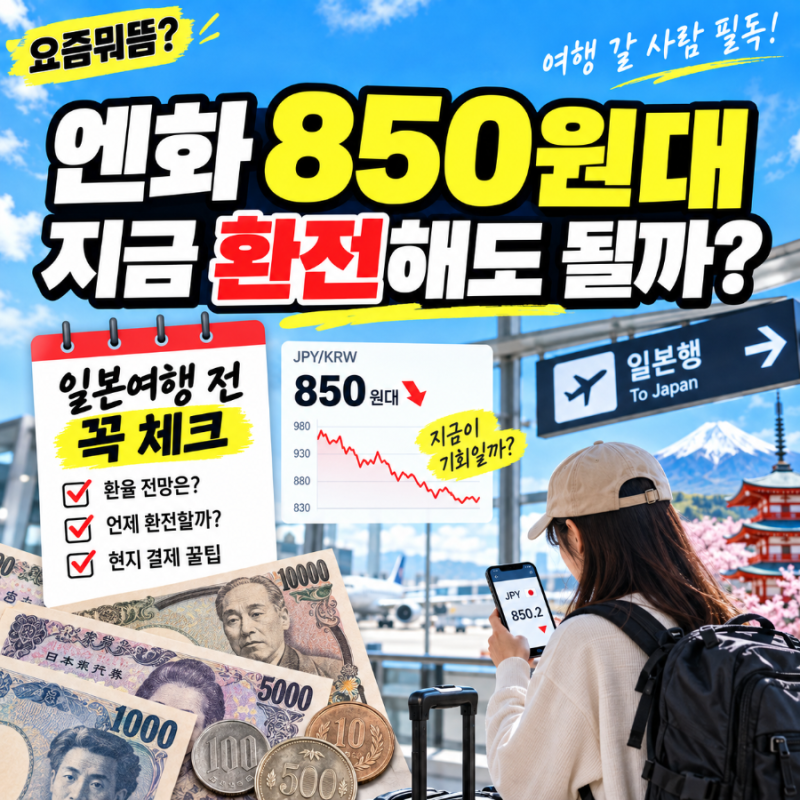 엔화 850원대까지 내려왔다｜일본여행 환전 지금 해도 될까? 10만엔 계산해보니