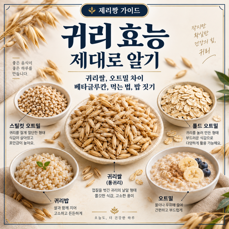 귀리 효능 제대로 알기: 귀리쌀·오트밀 차이, 베타글루칸은 왜 중요할까? 먹는법, 밥 짓기