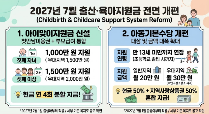 2027년 7월 부터 시행된다는 육아수당 및 출산지원금 총정리