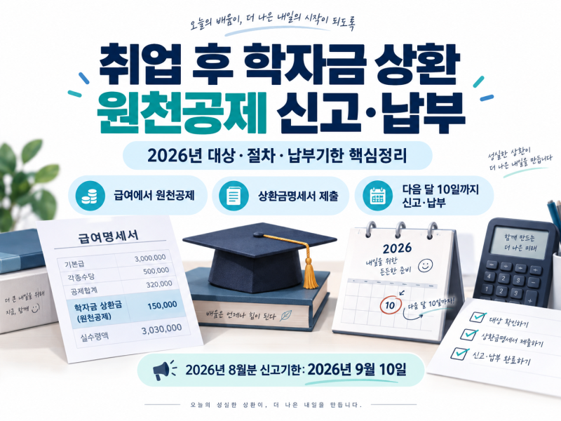 취업 후 학자금 상환 원천공제 신고·납부 방법, 2026년 기한과 상환금명세서 실무 정리