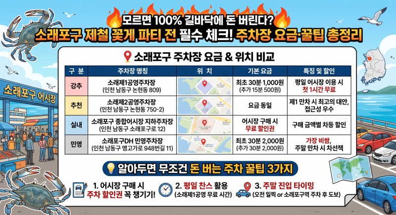 소래포구 제철 꽃게 파티전 필수 체크! "모르면 100% 길바닥에 돈 버린다?" 주차장 요금·꿀팁....