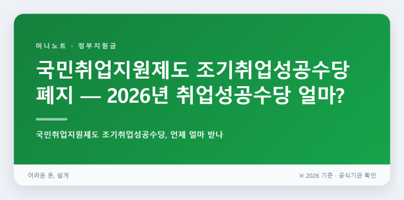 국민취업지원제도 조기취업성공수당 폐지 — 2026년 취업성공수당 얼마?