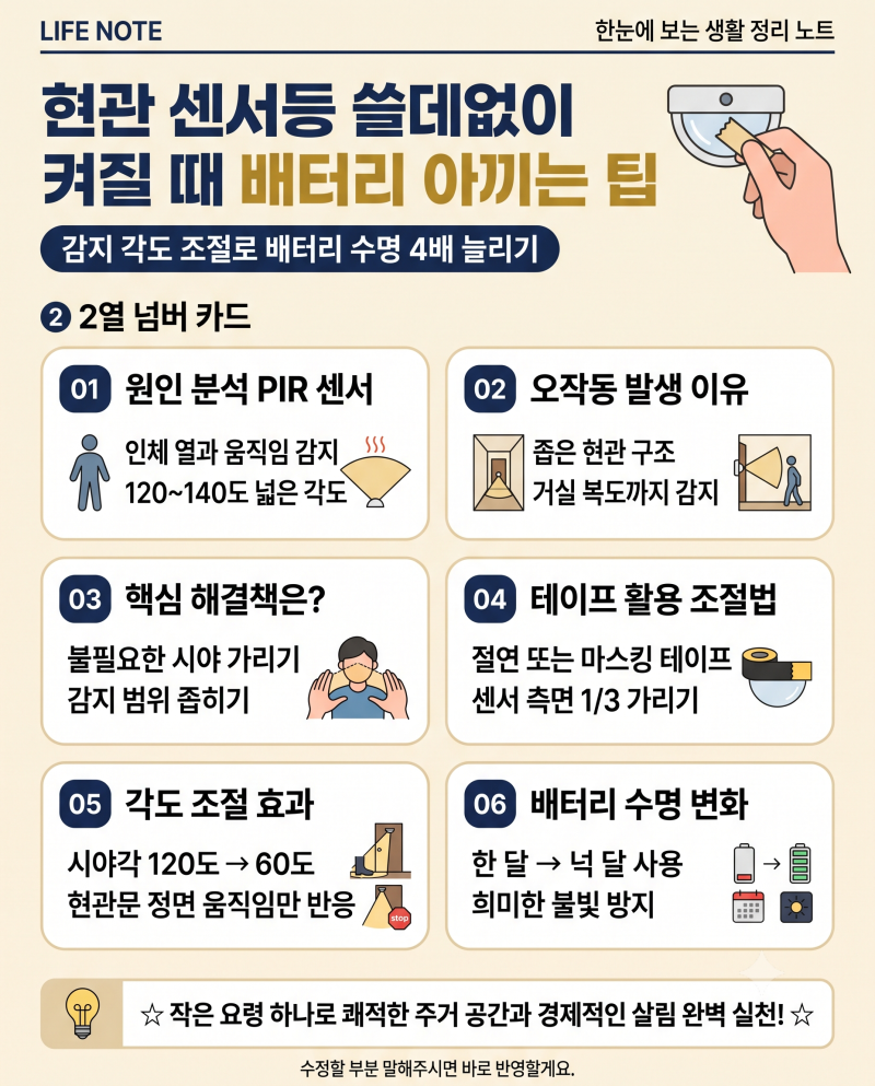 집안 현관 센서등 너무 자주 켜질 때 각도 조절로 배터리 아낀 팁