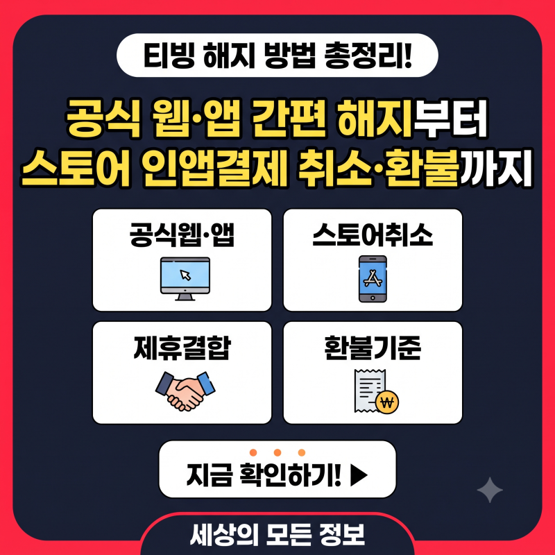 티빙(TVING) 해지 방법 총정리: PC 웹·모바일 앱·스토어 인앱결제 구독 취소 1분만에 하는법
