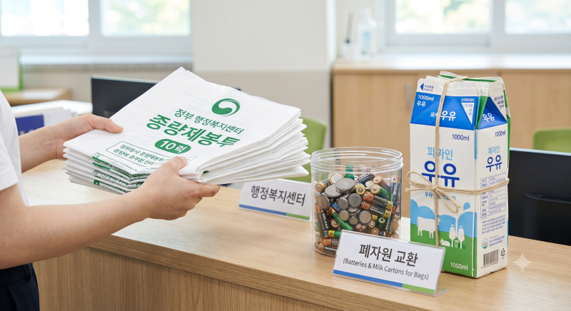 주민센터 폐건전지와 우유팩 모아 새 종량제봉투로 교환해본 경험