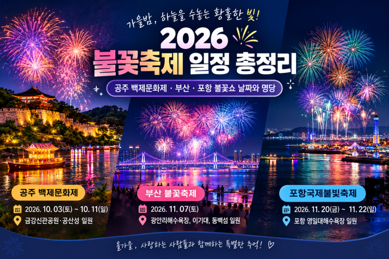 2026 불꽃축제 일정 총정리｜공주 백제문화제·부산·포항 불꽃쇼 날짜와 명당