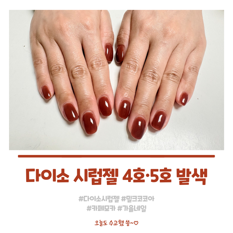 다이소 시럽젤 4호 5호 후기, 밀크코코아·카페모카 가을 네일 발색