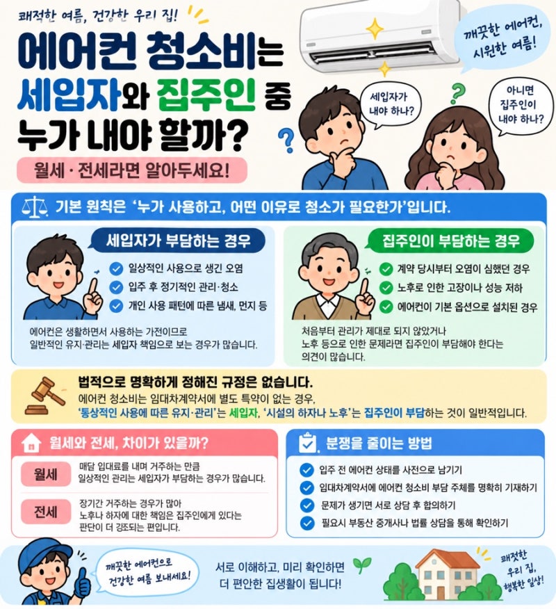 에어컨 청소비는 세입자와 집주인 중 누가 내야 할까? 월세·전세라면 알아두세요