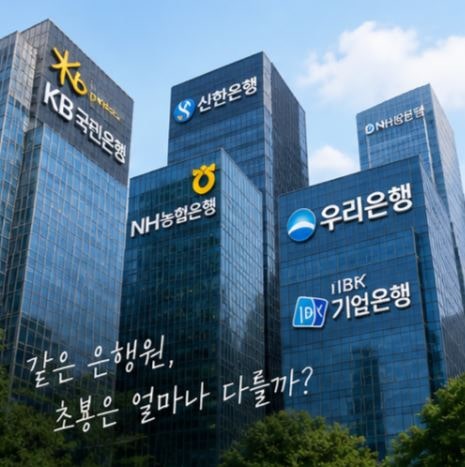 1금융권 신입 초봉 티어, 국민 신한 농협 우리 기업 순위 매겨봤다