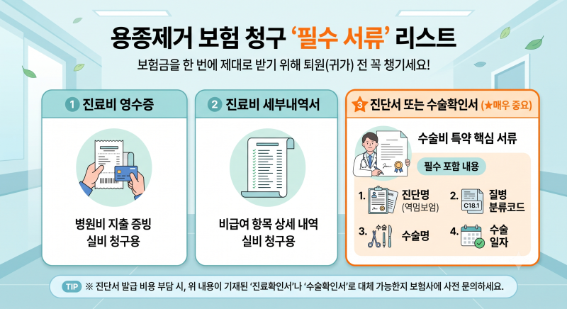 [대장내시경 용종제거 실비/수술비] 실비청구 서류 완벽 정리 및 수술비 2번 받는 꿀팁 (선종 ....