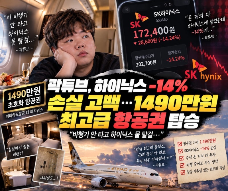 “비행기 안 타고 하이닉스 물탈걸”…곽튜브 -14% 손실 공개, 1490만원 플렉스