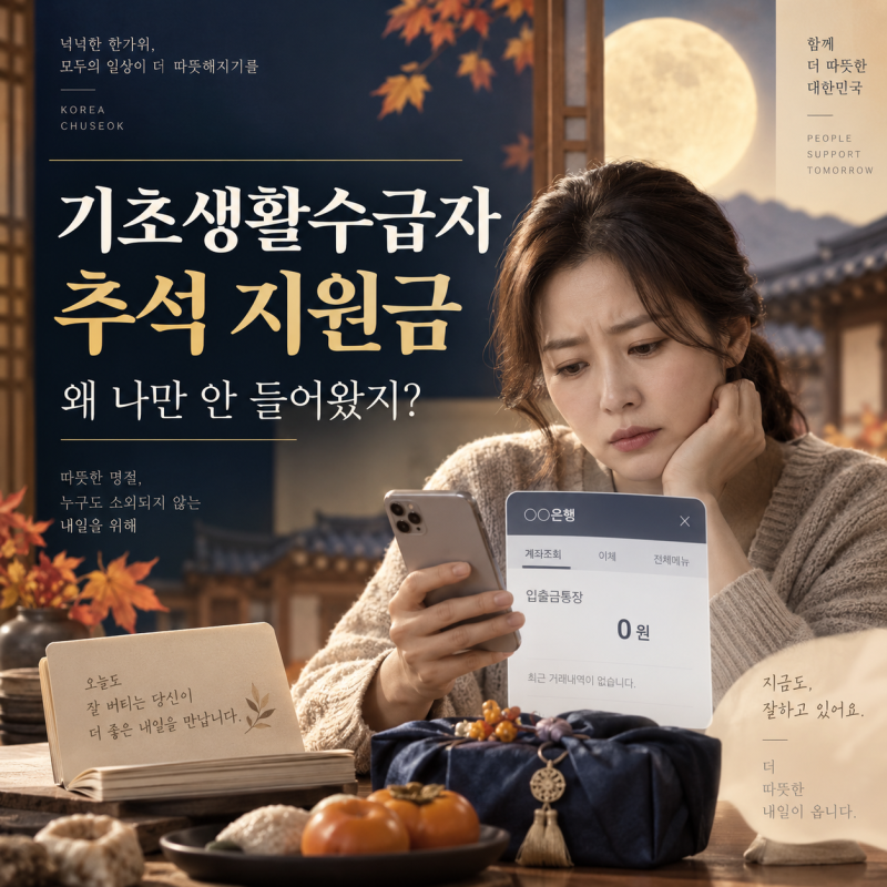 2026 기초생활수급자 추석 지원금 지급일, 왜 나만 안 들어왔을까? 추가지급까지 확인