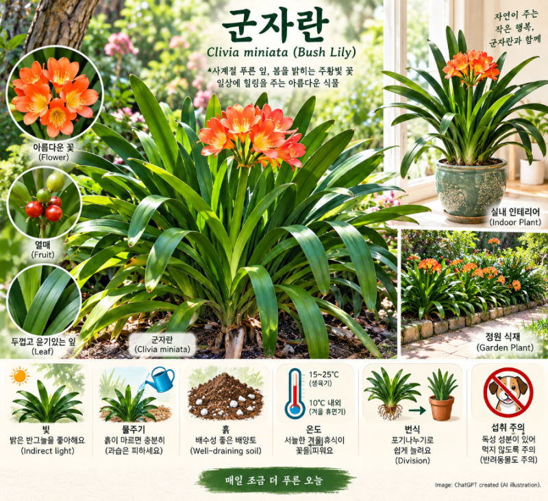 군자란 Clivia miniata 키우기와 특징, 꽃 피우는 법부터 독성·활용법까지