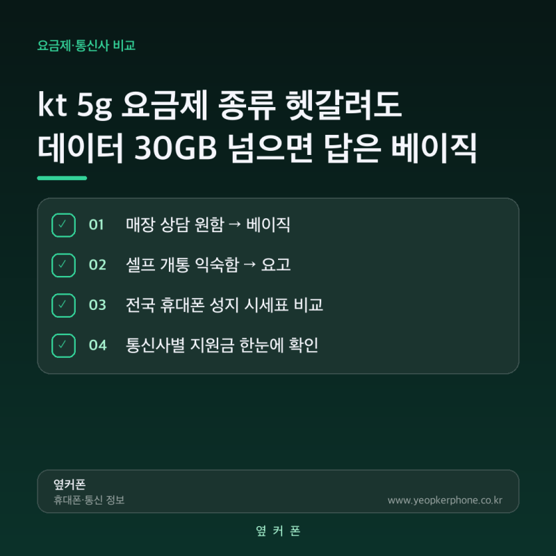 kt 5g 요금제 종류 헷갈려도 데이터 30GB 넘으면 답은 베이직