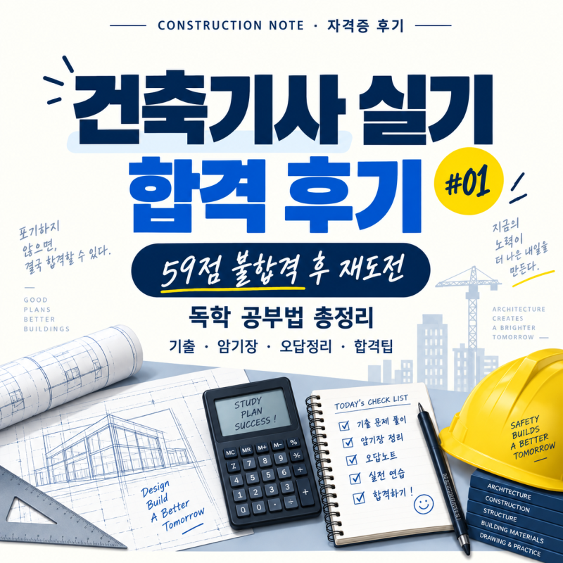 [자격증] 건축기사 실기 합격 후기 ① | 59점 불합격 후 재도전, 독학 공부법 총정리