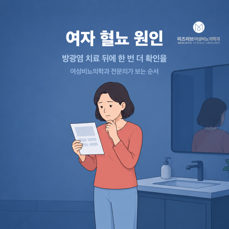 여자 혈뇨 원인은 방광염 치료 뒤에 한 번 더 확인을.