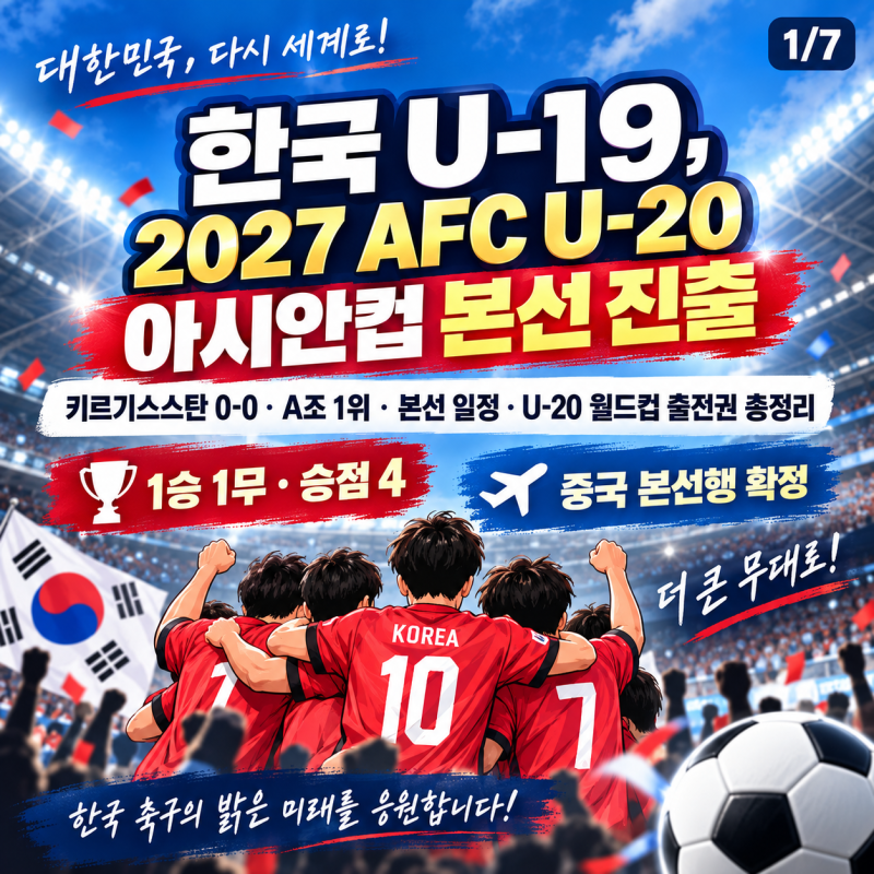 ⚽ 한국 U-19, 2027 AFC U-20 아시안컵 본선 진출｜키르기스스탄 0-0·A조 1위·본선 일정·U-20 월드....