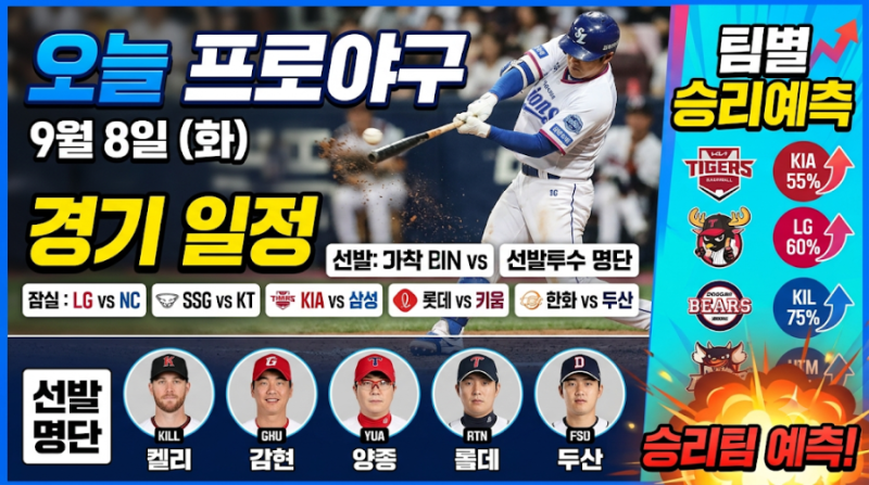 9월 8일 KBO 프로야구 경기 일정