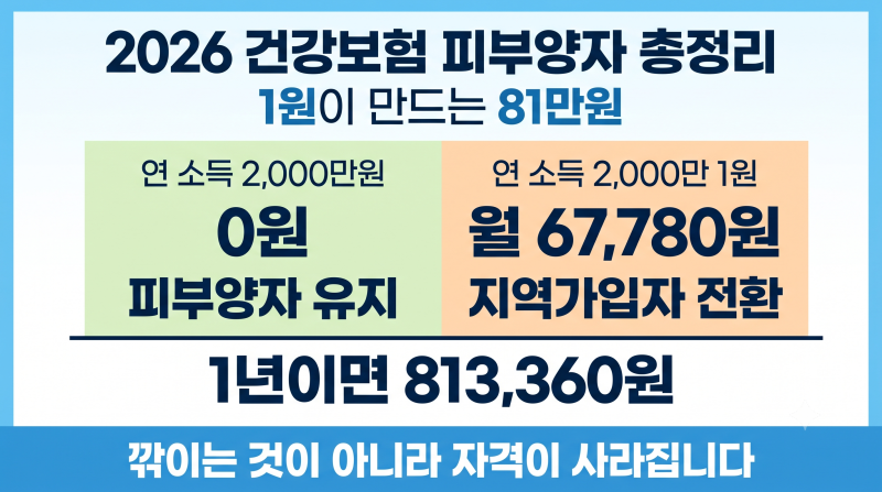 2026 건강보험 피부양자 총정리 | 소득 2,000만원에서 1원만 넘어도 0원이 연 81만원이 됩니다 (....