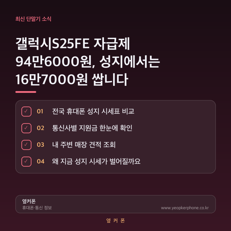 갤럭시S25FE 자급제 94만6000원, 성지에서는 16만7000원 쌉니다