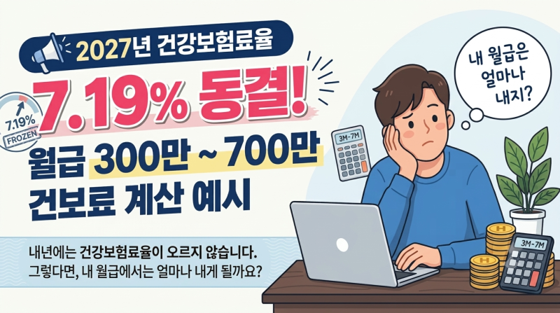 2027년 건강보험료율 7.19% 동결! 300만~700만 월급 건강보험료 장기요양보험료 계산ㅣ직장인 개....