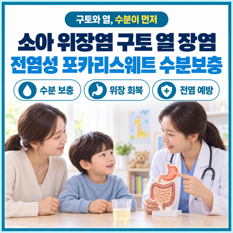소아 위장염 구토 열 장염 전염성 포카리스웨트 수분보충