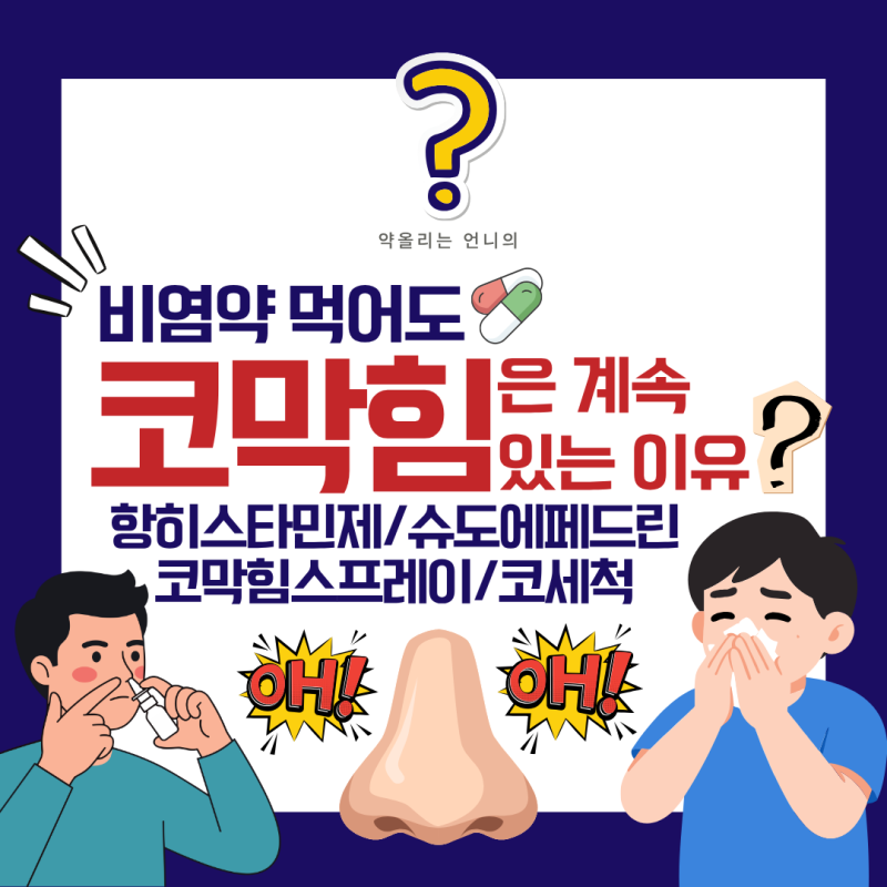 비염약 먹어도 코막힘만 안 빠지는 이유(항히스타민제/슈도에페드린/코막힘스프레이/코세척....