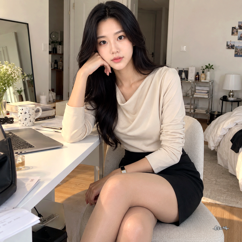 출근룩 하객룩 블라우스 베니토 드레이프 티 무드베이지 긴팔, 55 사이즈와 허리라인