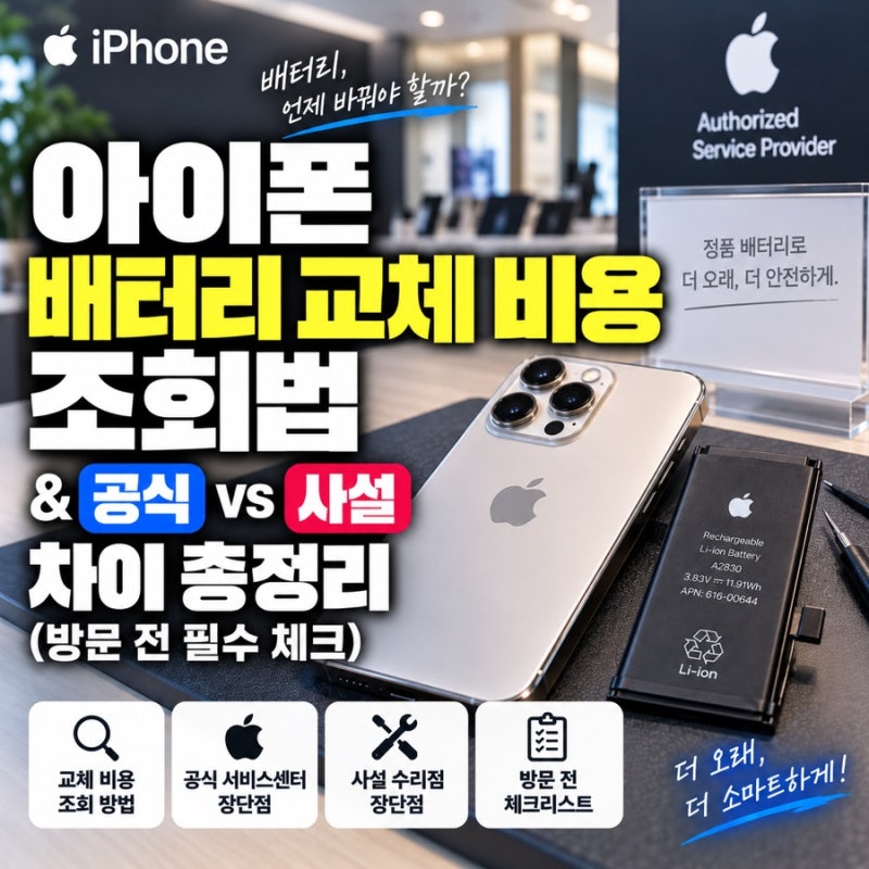 아이폰 배터리 교체 비용 조회법 & 공식 vs 사설 차이 총정리 (방문 전 필수 체크)