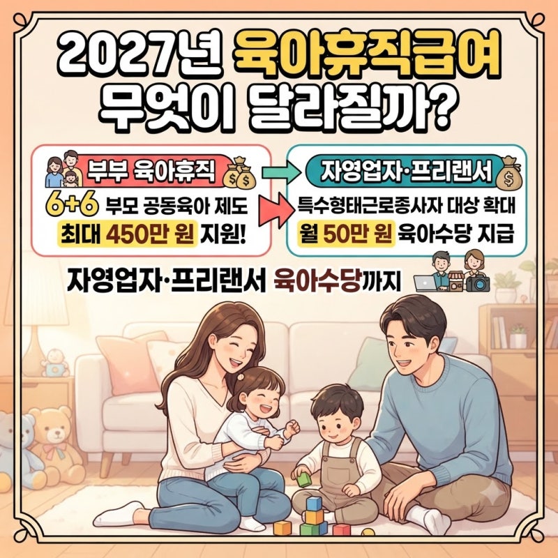 2027년 육아휴직급여 무엇이 달라질까? (6+6 최대 450만 원부터 자영업자·프리랜서 육아수당까....