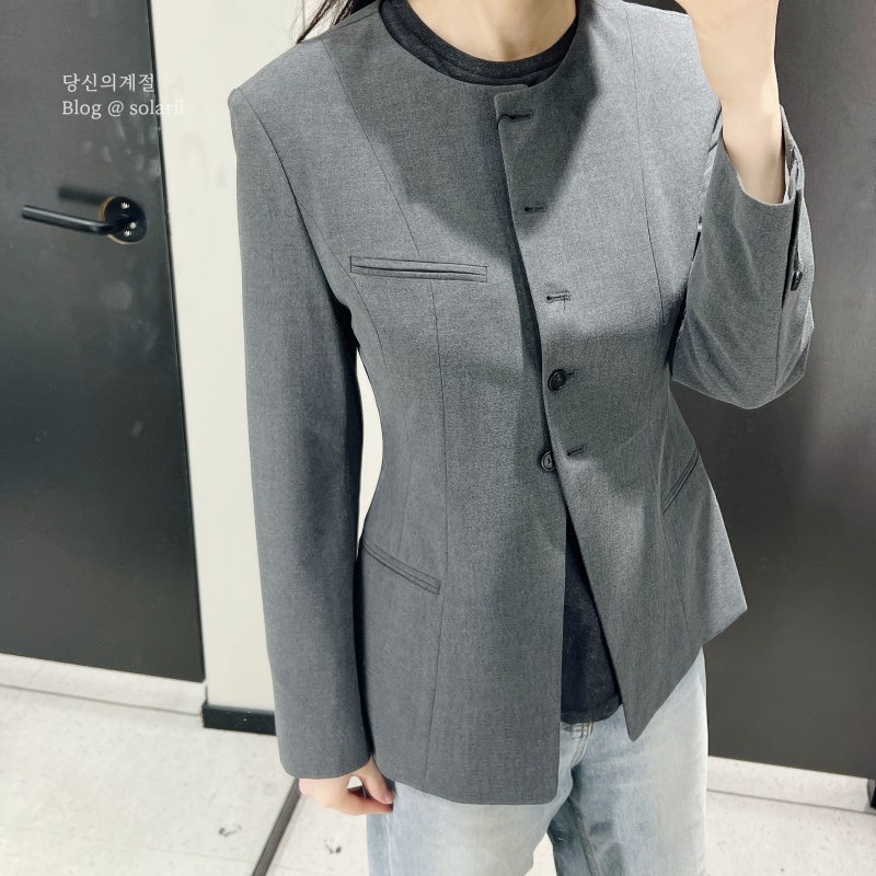 미쏘 라운드넥 슬림핏 자켓 & 커브드 밴딩 팬츠 사이즈 후기 164cm