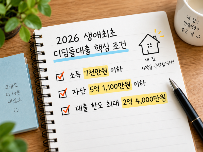 2026 생애최초 디딤돌대출 조건 총정리｜소득 7천만원·한도 2.4억·LTV 기준