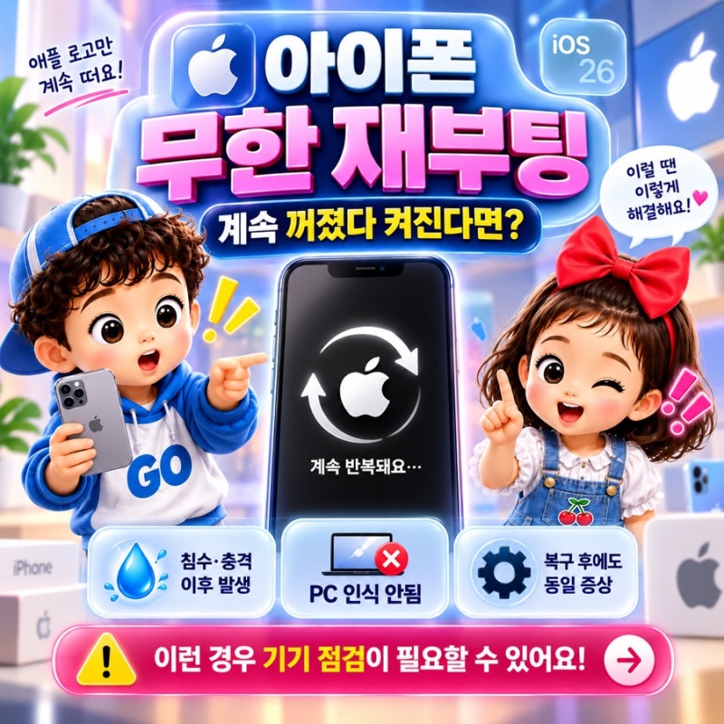 아이폰 무한 재부팅 해결 방법｜애플 로고에서 계속 꺼졌다 켜질 때 초기화 없이 해결