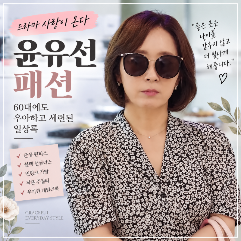 사랑이 온다 윤유선 패션｜잔꽃 원피스에 연핑크 가방, 60대 외출룩 이렇게 입으니 세련됐네....