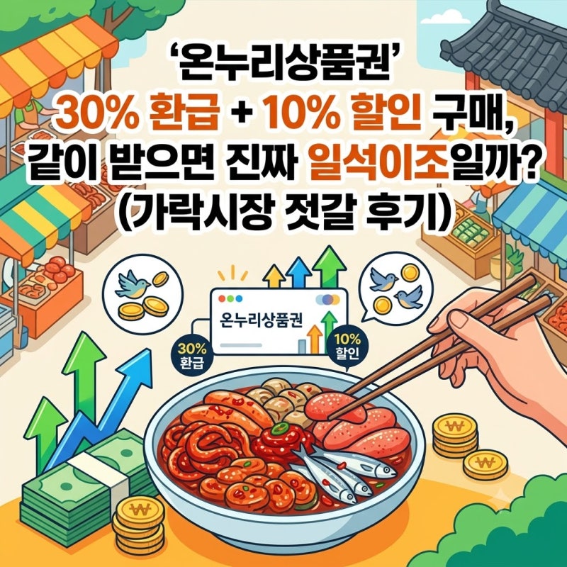 온누리상품권 30% 환급 + 10% 할인 구매, 같이 받으면 진짜 일석이조일까? (가락시장 젓갈 후기)