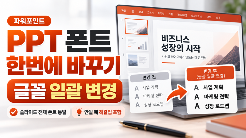 PPT 폰트 한번에 바꾸기 - 파워포인트 글꼴 일괄 변경으로 슬라이드 전체 폰트 통일하는 방법 ....