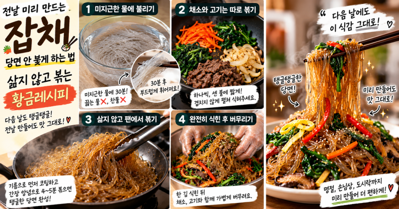전날 미리 만드는 잡채 당면 안 붇게 하는 법삶지 않고 볶는 황금레시피