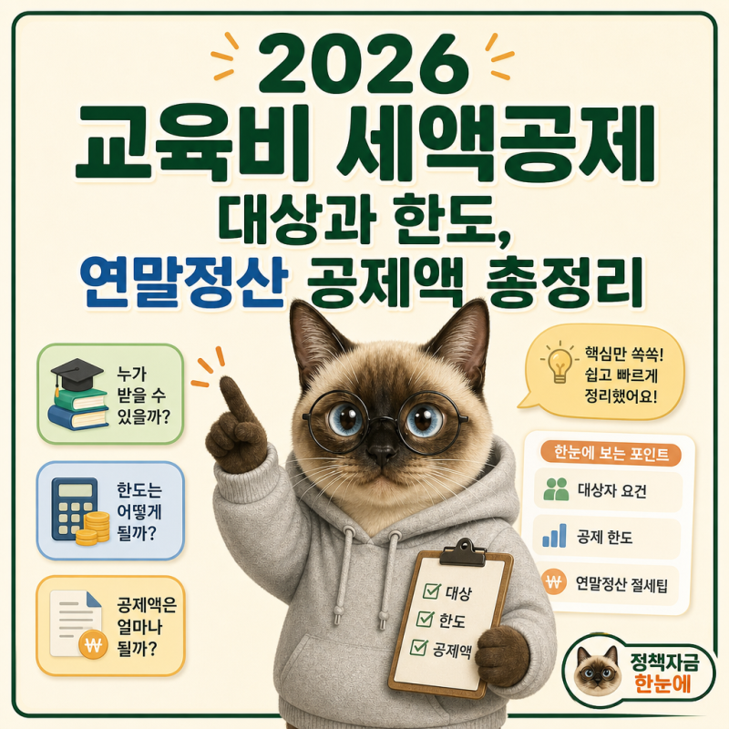 2026 교육비 세액공제 대상과 한도, 연말정산 공제액 총정리